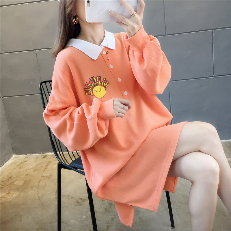 ロングワンピース ポロシャツ 太陽刺繍入り配色襟ポロシャツロングワンピース