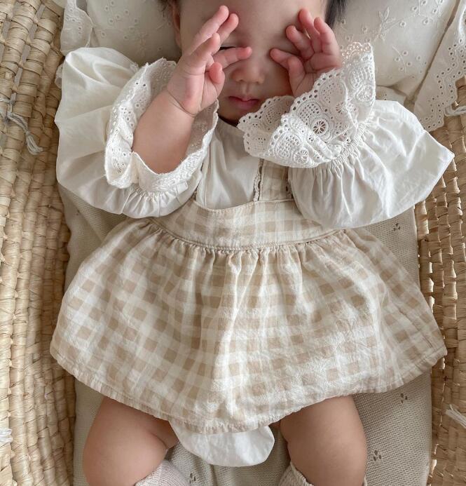 ロングワンピース キッズ女の子レース襟付き一体型ワンピース 66-90センチ 3色展開