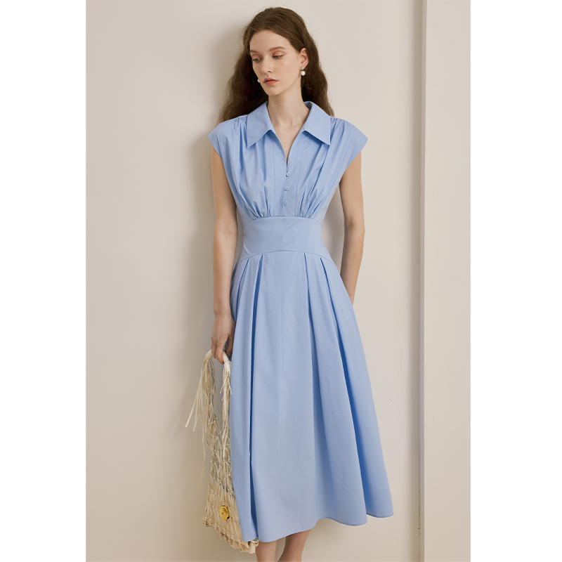 ロングワンピース シャツ 襟付きノースリーブロングワンピースシャツ