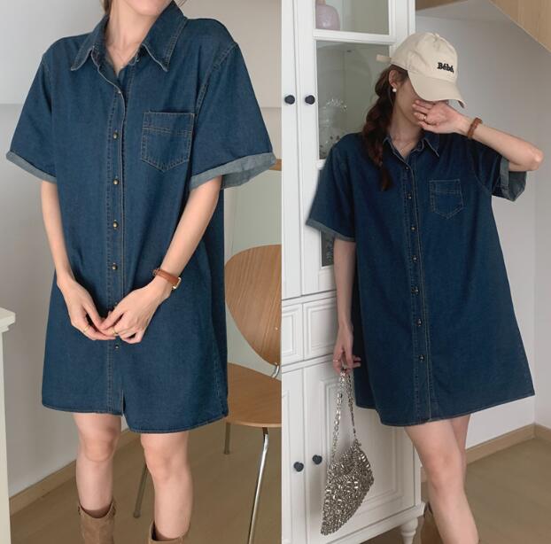 ロングワンピース 2025新作春夏デニムミニワンピース半袖カジュアル