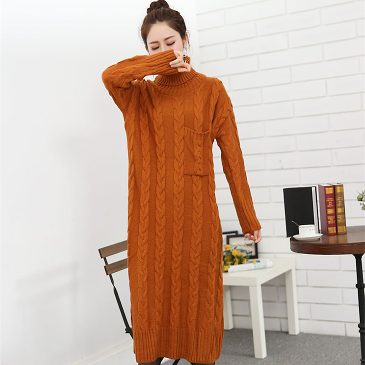 ロングワンピース タートルネック ケーブル編みタートルネックニットロングワンピース