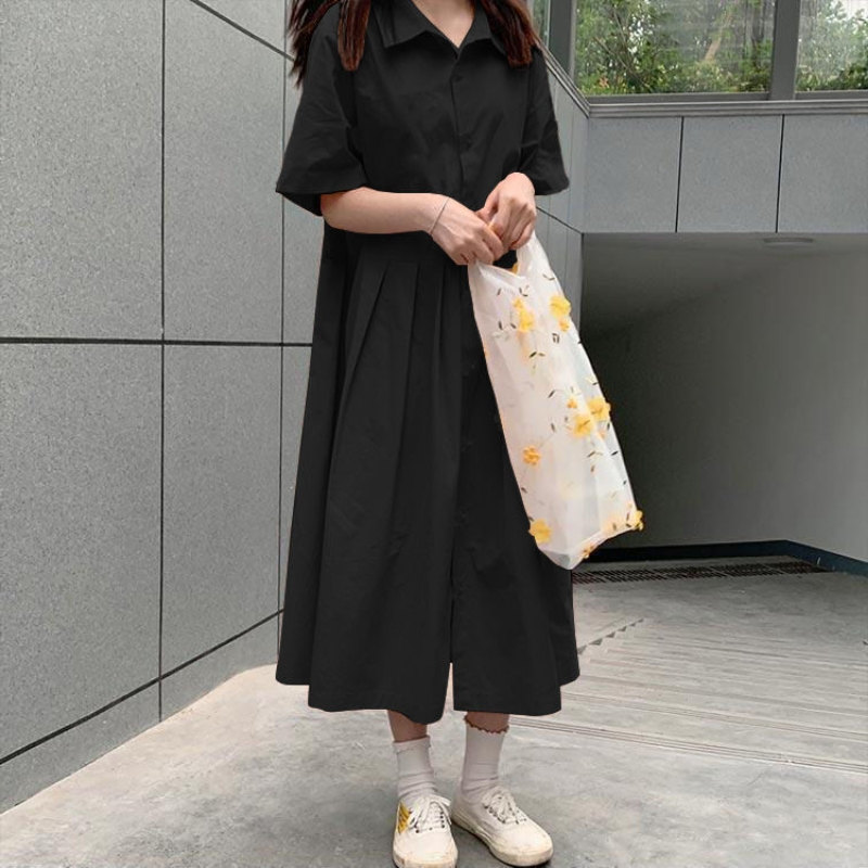 ロングワンピース シャツ 襟付き半袖ティアードロングワンピース