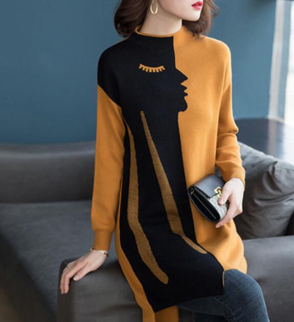 ロングワンピース 2024新作 レディース ゆったりミニワンピース 秋冬アート柄