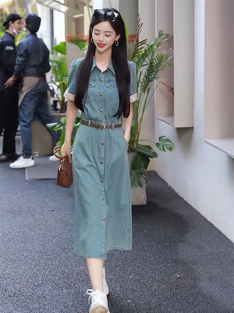 ワンピース デニム 前開きデニムワンピース