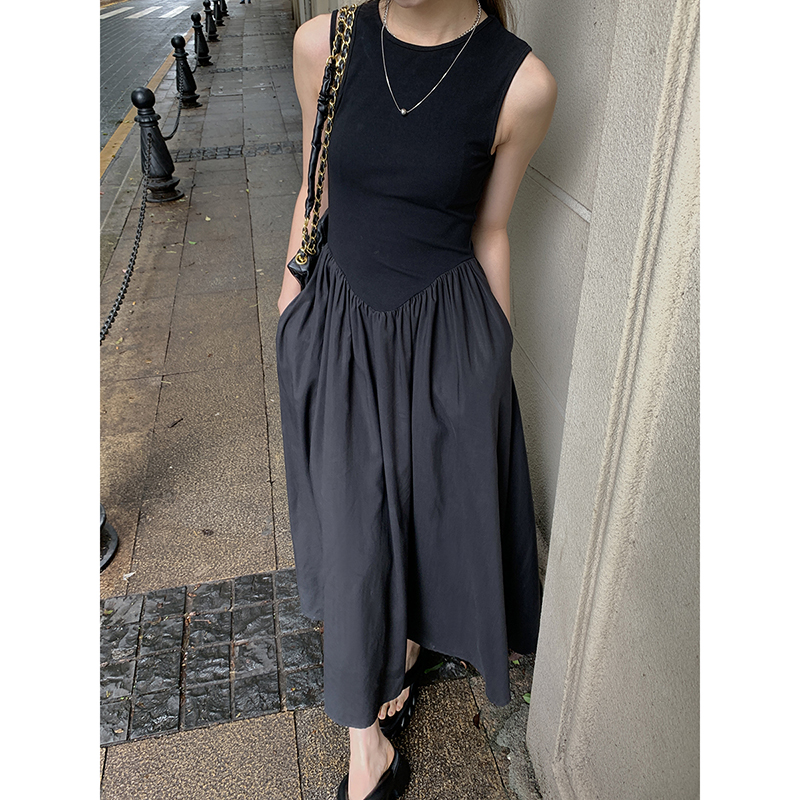 ロングワンピース キャミ 大人っぽいシンプル無袖ロングワンピース