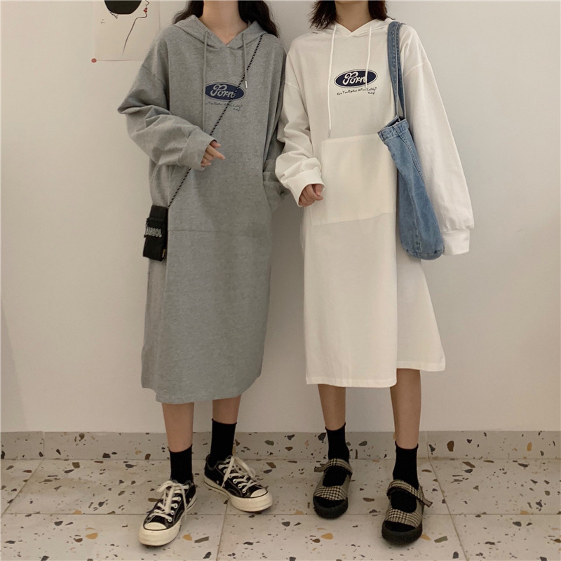 ロングワンピース スウェット カジュアルフード付きロングワンピーススウェット