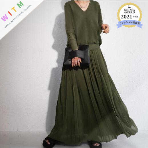 ニット セットアップ ブイネック フレア ロングワンピース レディース