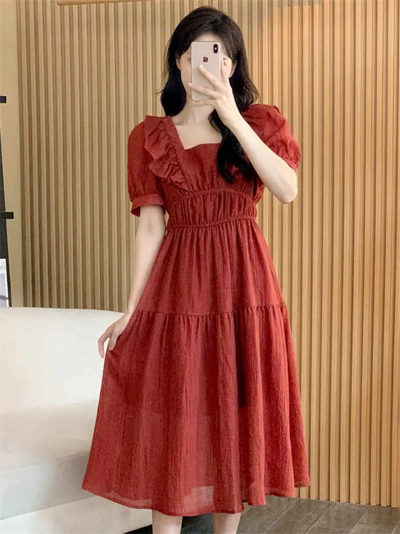 ロングワンピース シャツ パフスリーブティアードロングワンピース
