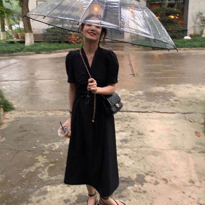 ロングワンピース シャツ 襟元ギャザー入り半袖格子柄ロングワンピース