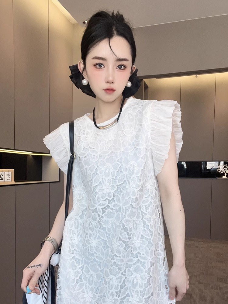 ロングワンピース レース 花柄フリルレースロングワンピース