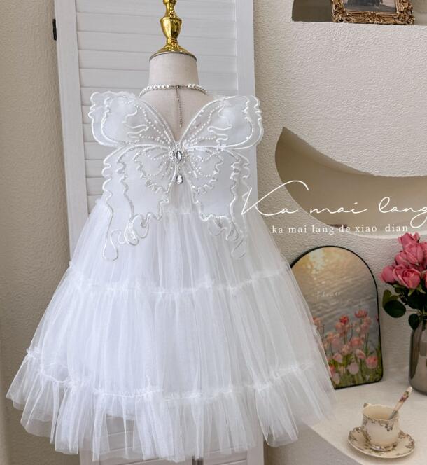 キッズ蝶々羽根付きロングワンピース女の子ドレス