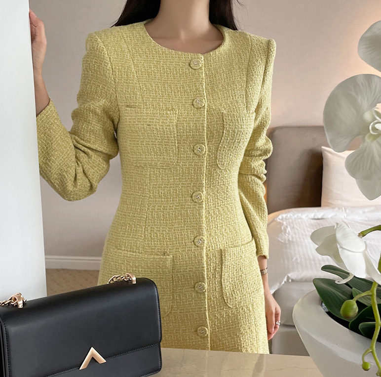 秋冬新作 上品ツイード ロングワンピース 韓国風