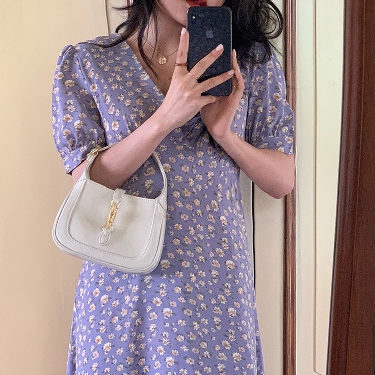 ロングワンピース 花柄パフスリーブ巻きタイプロングシャツワンピース