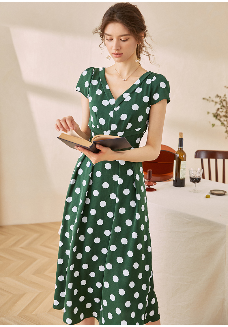 ロングワンピース シャツ 水玉模様巻き風半袖ロングワンピース