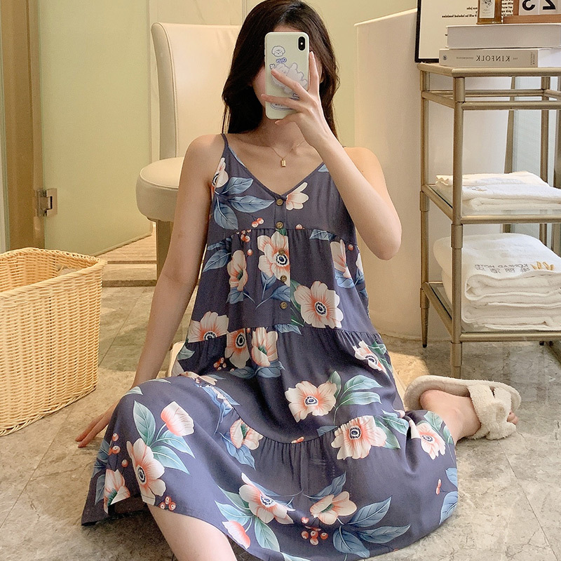 花柄キャミソール型ネグリジェ寝間着ロングワンピース