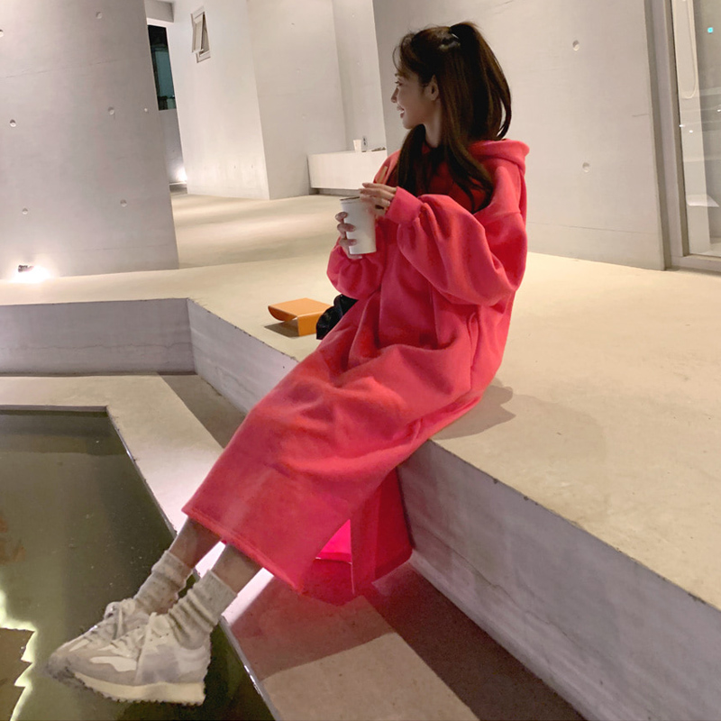 ロングワンピース スウェット ゆったりくつろぎフードロングワンピース