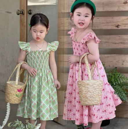 キッズ花柄ロングワンピース女の子用可愛い夏服