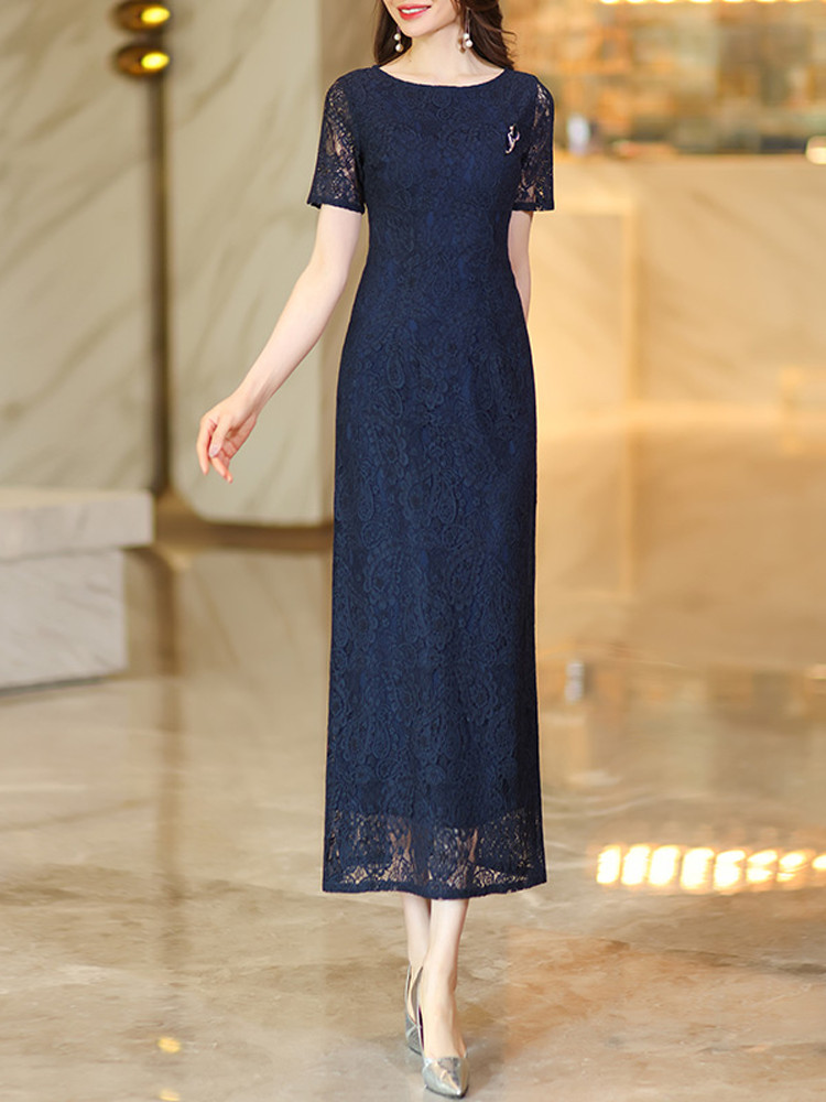 ロングワンピース レース 優美な花柄レースのロングワンピース