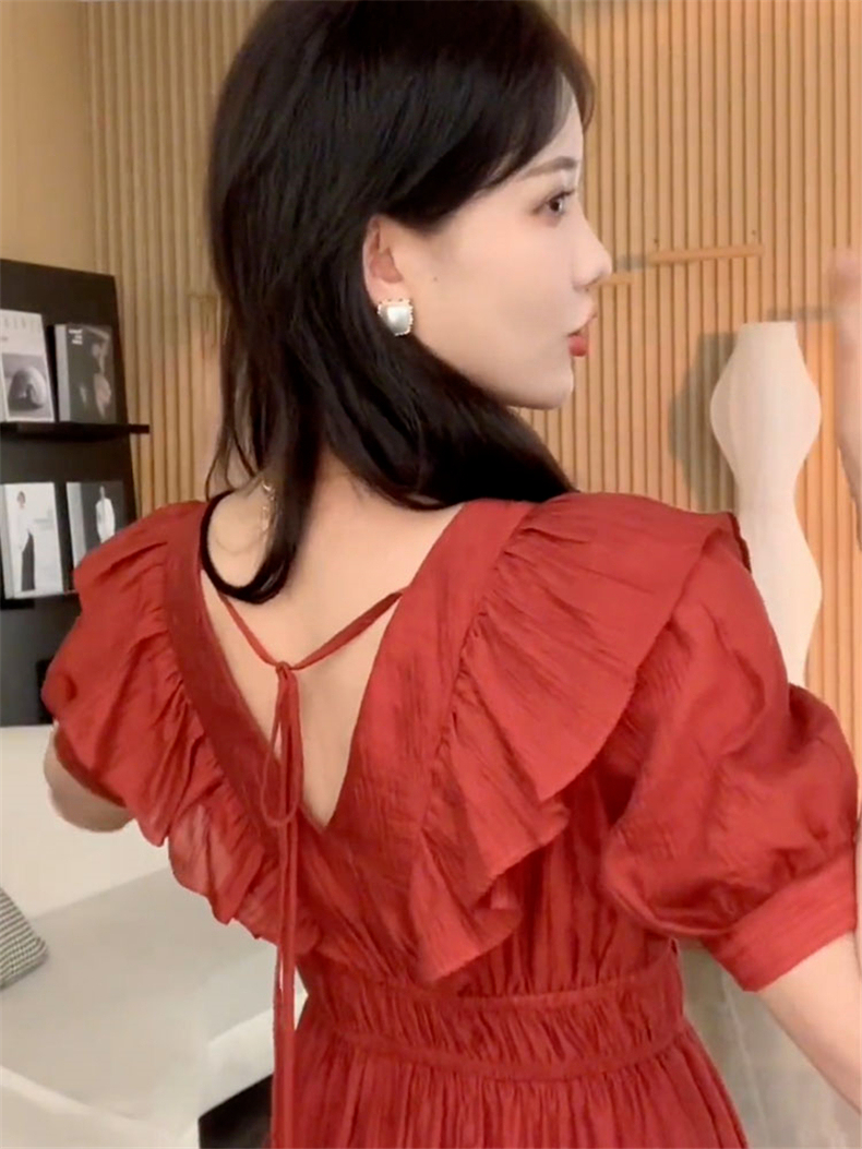 ロングワンピース シャツ パフスリーブティアードロングワンピース