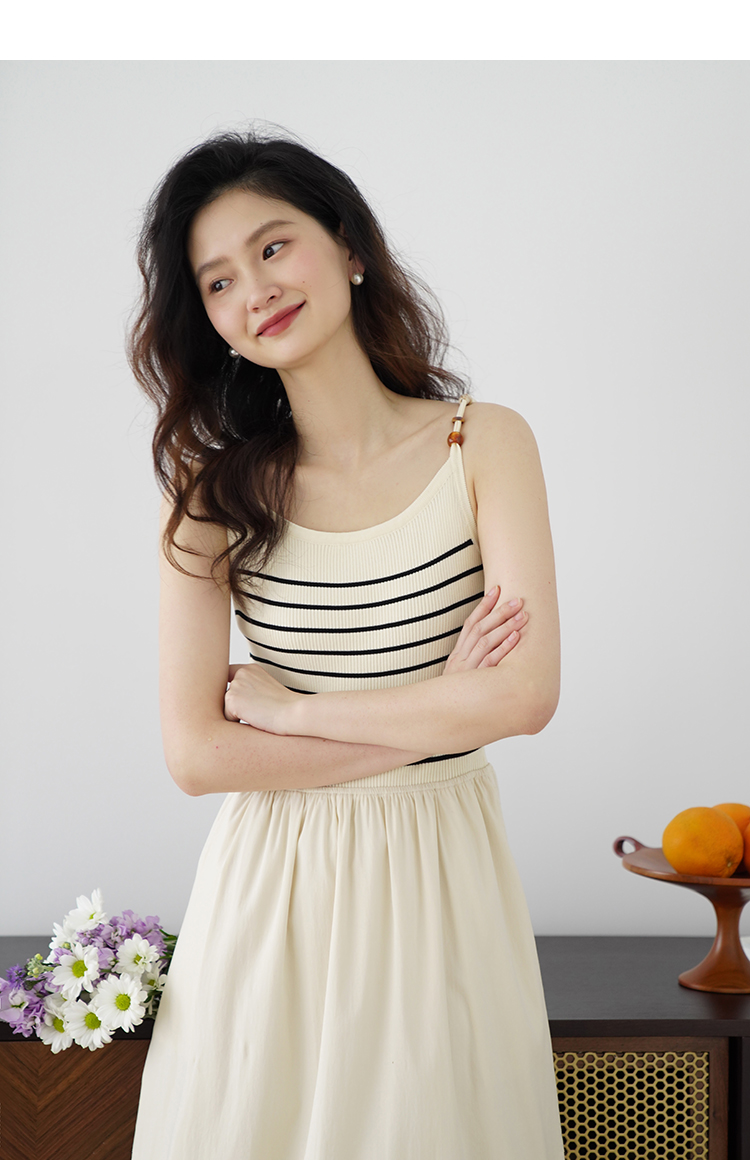 ワンピース ニット 優美ボーダー柄キャミワンピース
