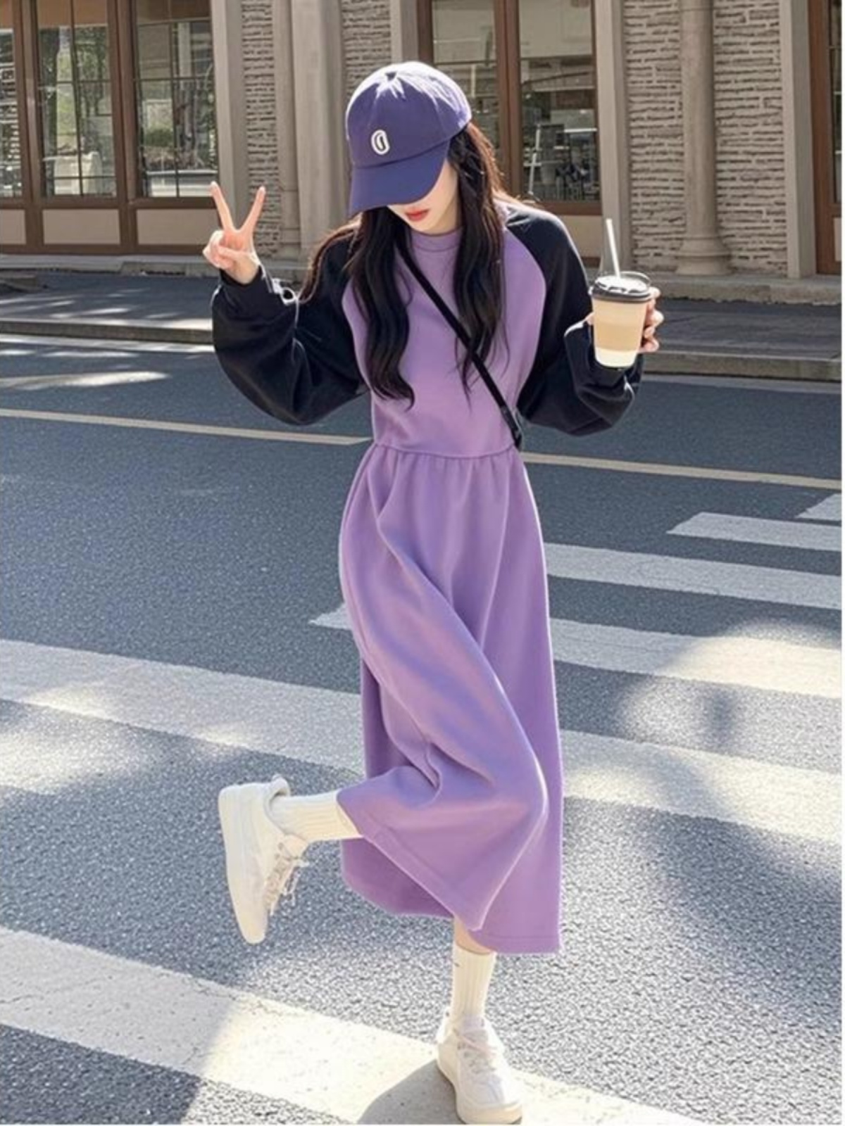 ロングワンピース スウェット ゆったり着心地の長袖マキシワンピース