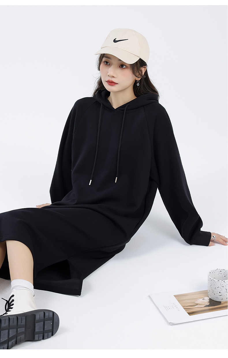 ロングワンピース スウェット ゆったりシルエット フード付きロングワンピース