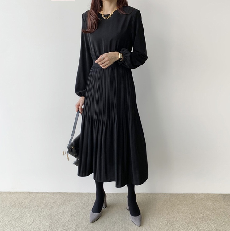 プリーツロングワンピース レディース 長袖 4色展開
