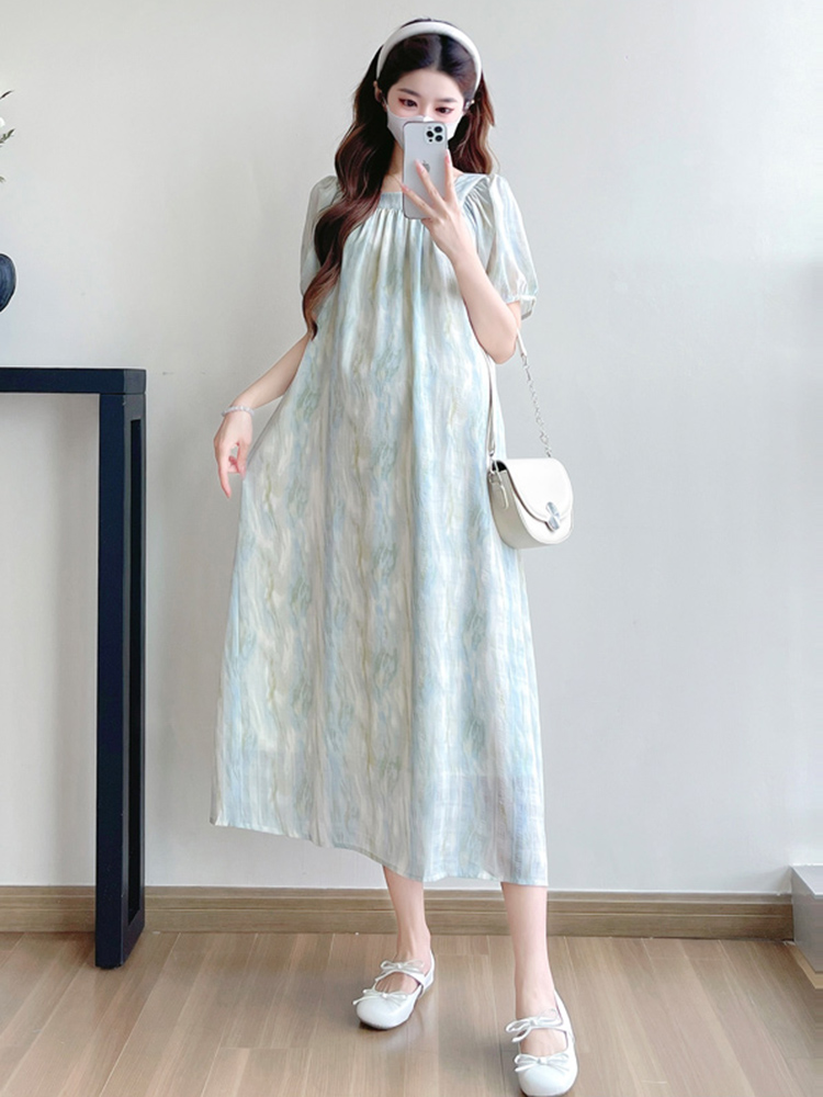 ロングワンピース レース 水彩模様のふんわりレースワンピース