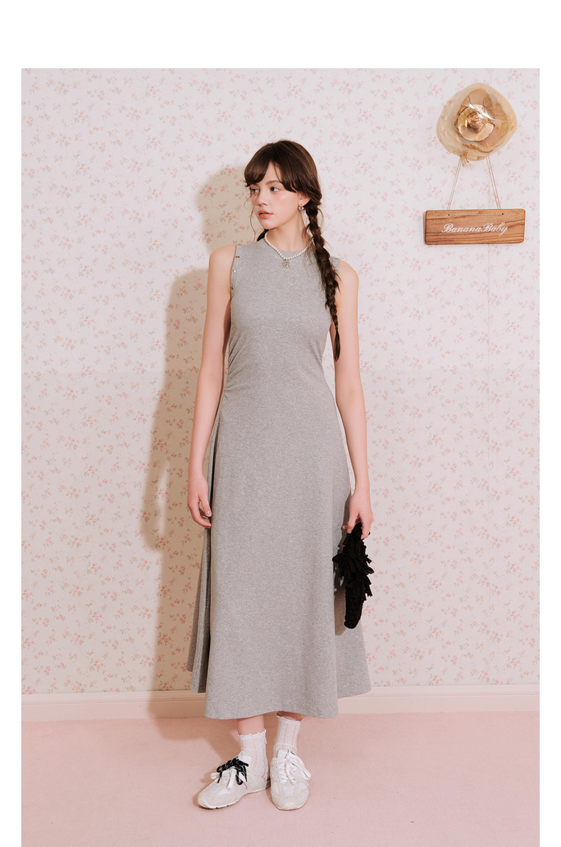 ロングワンピース ニット シンプル美シルエット ノースリーブワンピース