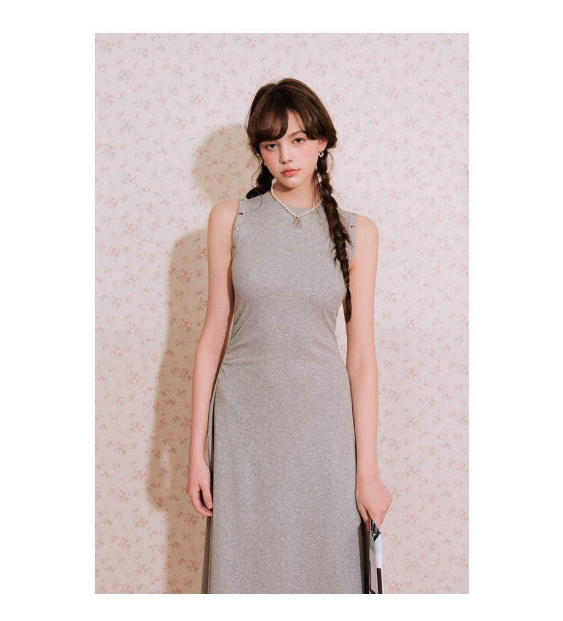 ロングワンピース ニット シンプル美シルエット ノースリーブワンピース