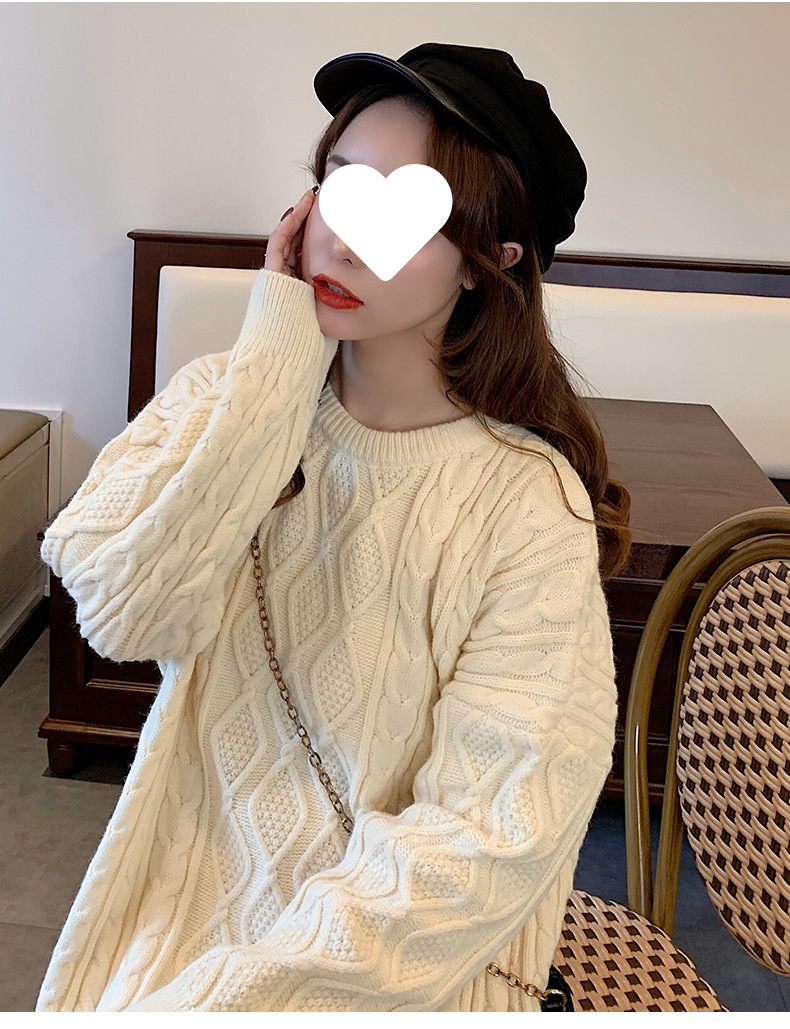 ロングワンピース ゆったりケーブル編みニットワンピース
