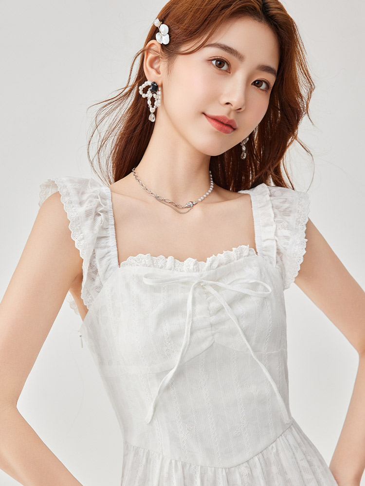 ロングワンピース レース 優美フリルレースティアードワンピース