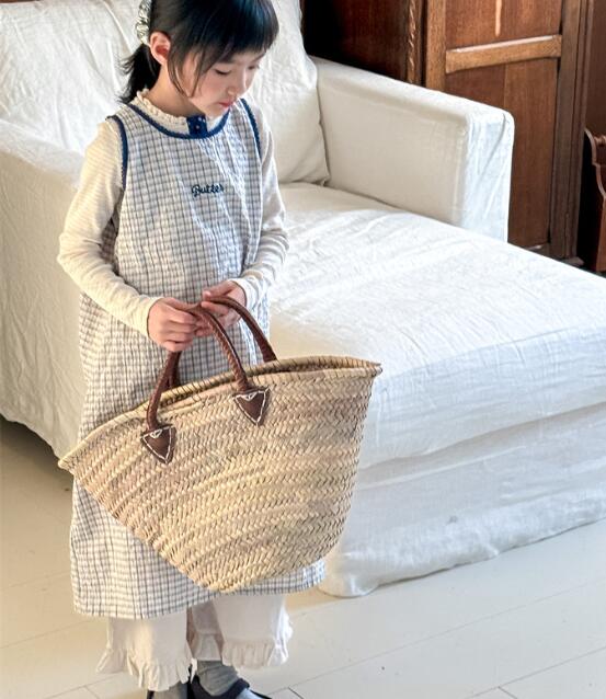 ロングワンピース 2025年春夏キッズ女の子チェック柄ロング丈ワンピース80-130