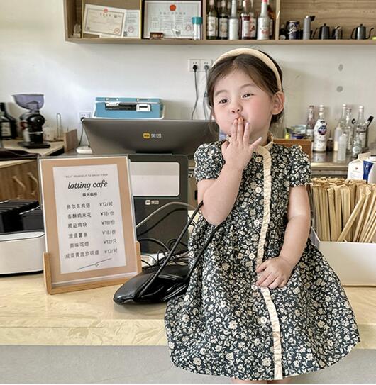 キッズ花柄ロングワンピース 女の子用 90-140センチ