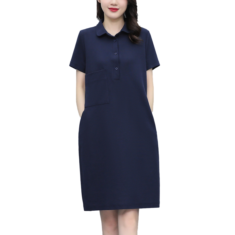 ロングワンピース シャツ 襟付き半袖ゆったりシルエットワンピース