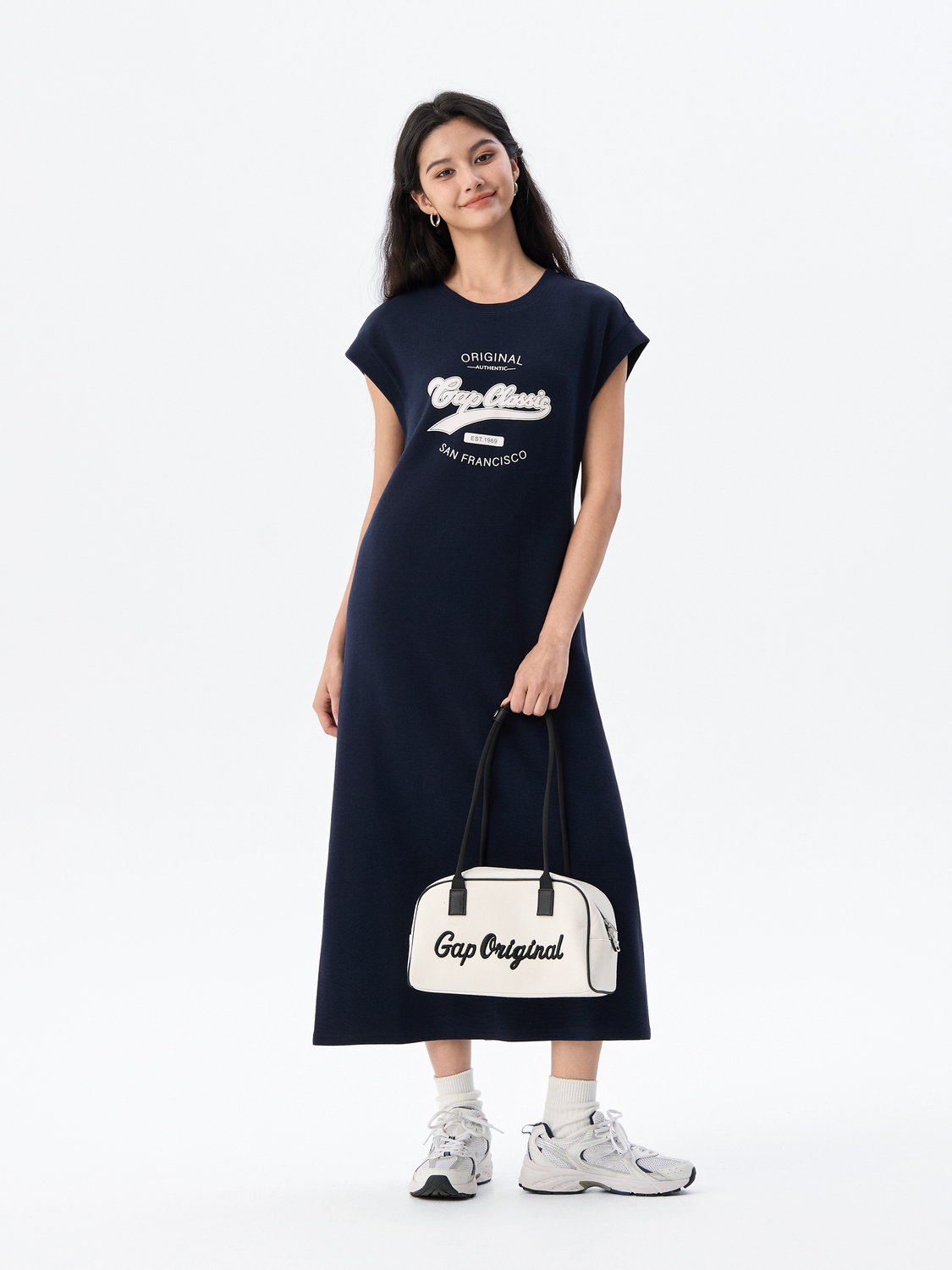ロングワンピース スウェット ロゴプリント ゆったりスウェットワンピース