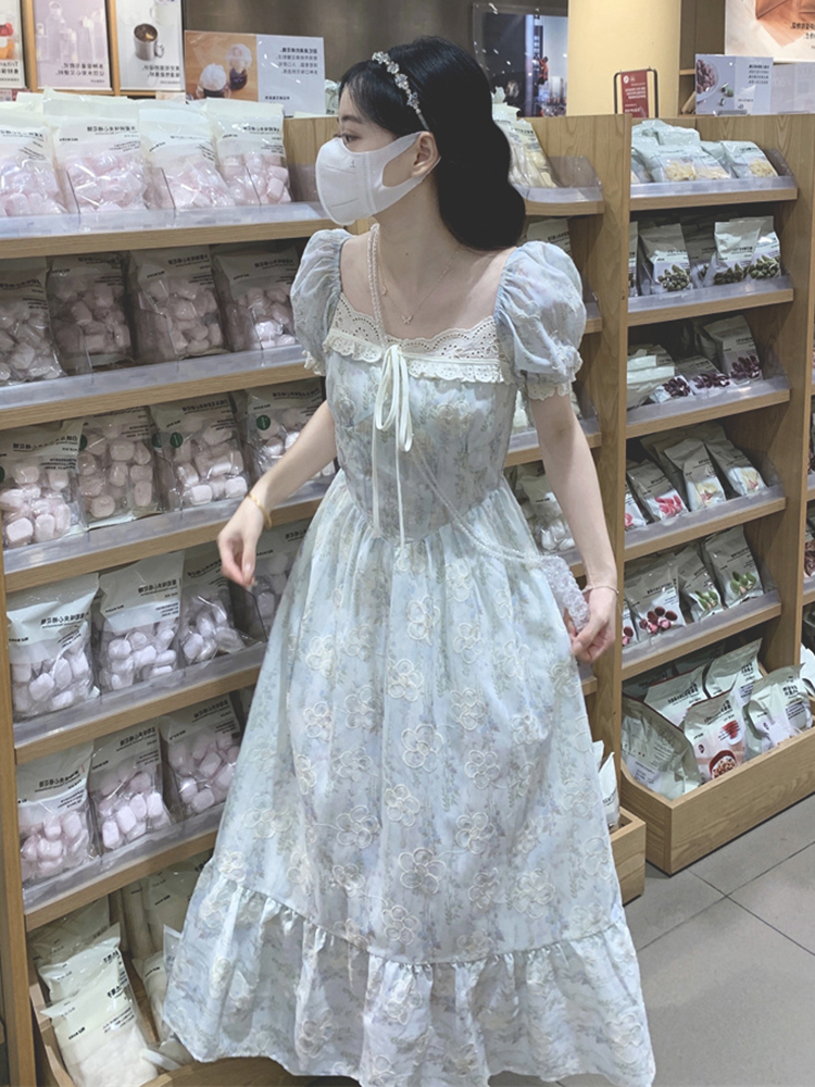 ロングワンピース レース 花柄刺繍レース乙女ワンピース