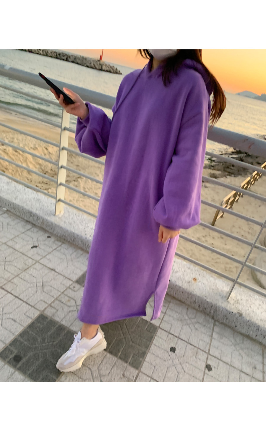 ロングワンピース スウェット ゆったりくつろぎフードロングワンピース