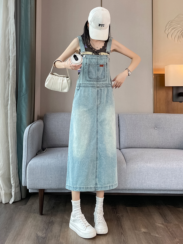ロングワンピース デニム 風合い豊かなデニムサロペット