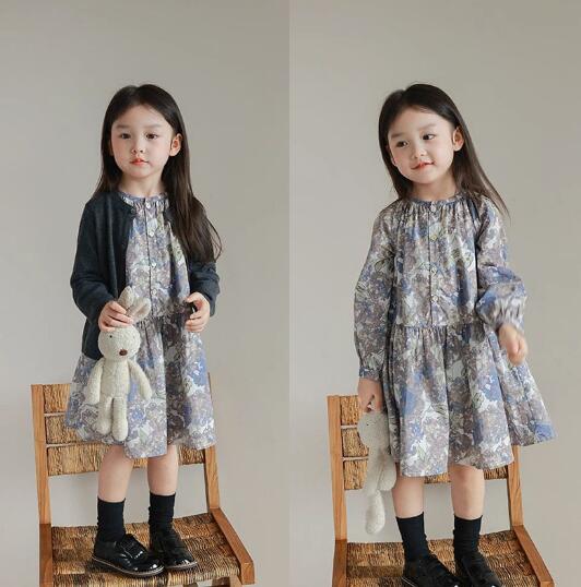 ロングワンピース キッズ花柄長袖ワンピース 秋冬新作 女の子 90-140センチ