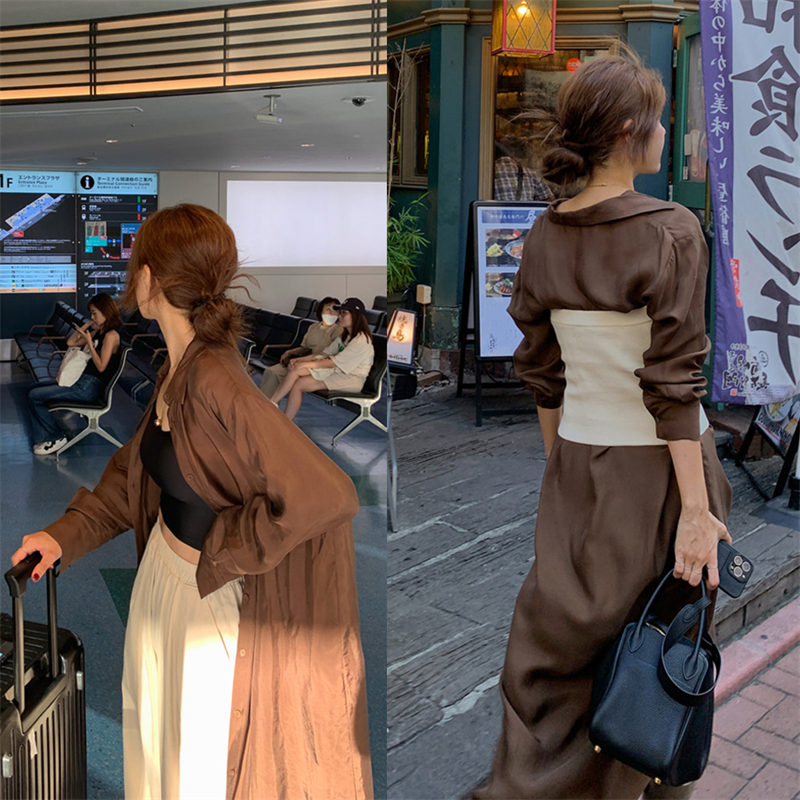 ロングワンピース 韓国風おしゃれシャツワンピース長袖カジュアル