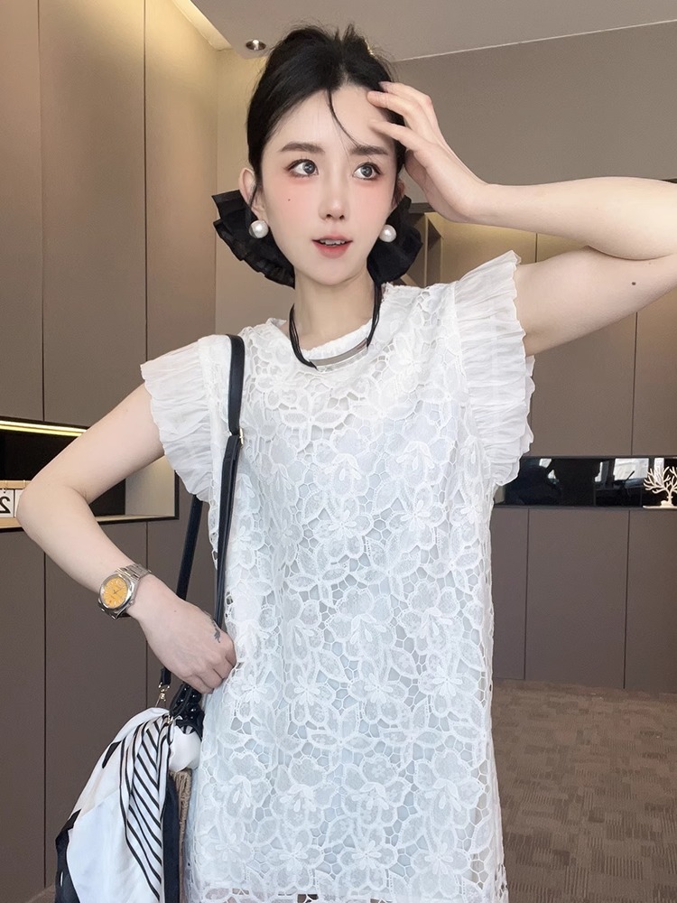 ロングワンピース レース 花柄フリルレースロングワンピース