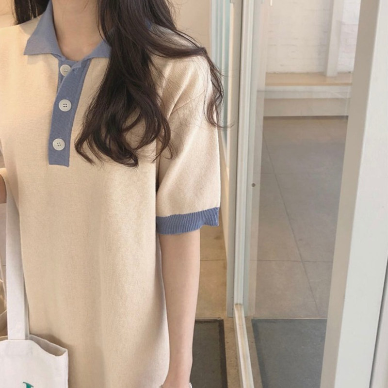 ロングワンピース ポロシャツ 配色襟デザインポロシャツワンピース