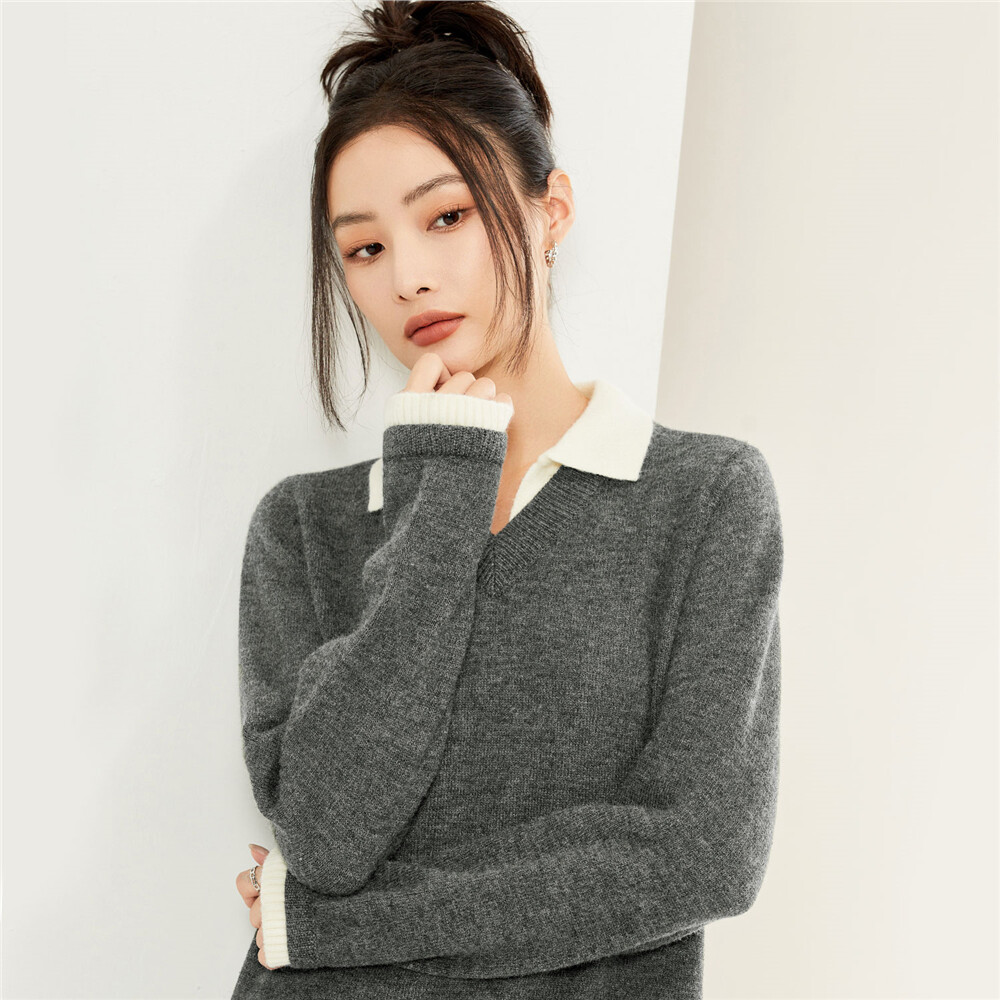 ロングワンピース ニット 襟付きリブニットロングワンピース