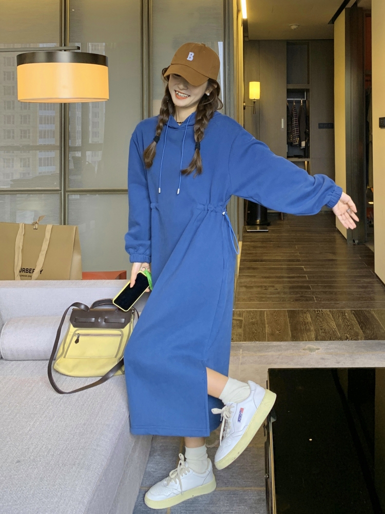 ロングワンピース スウェット ゆったりフードロングワンピース
