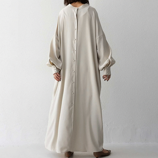 ロングワンピース 前後両面着用キャミ風マキシ丈ワンピース パフスリーブ体型カバー