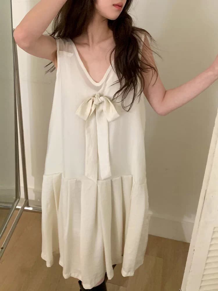 ロングワンピース 新作春夏リボン付きノースリーブワンピース
