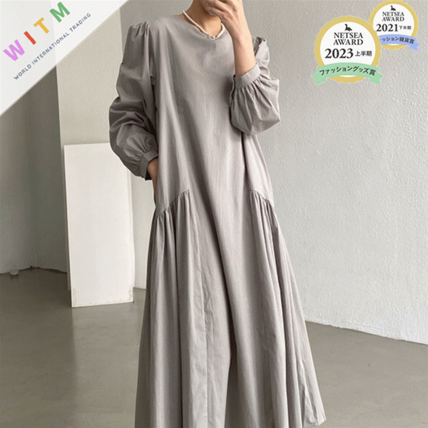 ロングワンピース 秋新作 フレア ロング丈 長袖 体型カバー 着回し 大人女性