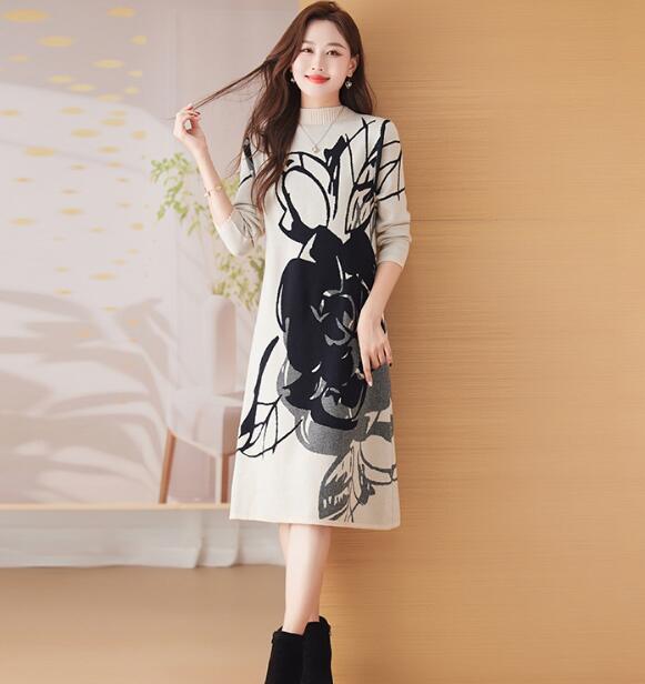 2025新作 花柄タイトロングワンピース 長袖