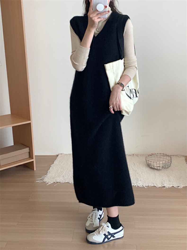 ロングワンピース シンプル上品ニットベストワンピース